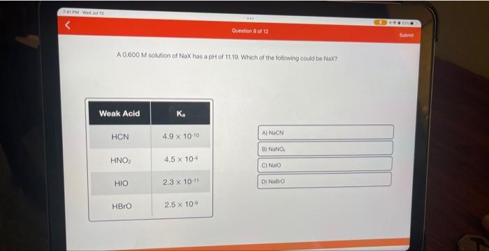 A Metal Oxide Will Form And A Nonmetal Oxide Will Form In Aqueous Solution A 0 600m Solution Of Nax Has A Ph Of 11 19 2