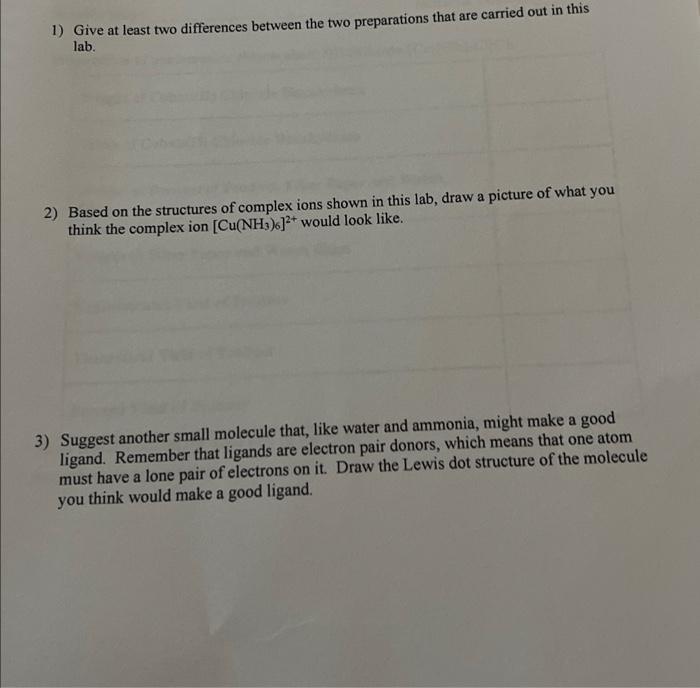 1 Give At Least Two Differences Between The Two Preparations That Are Carried Out In This Lab 2 Based On The Structur 1