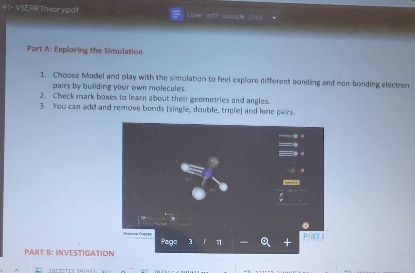 Part A Exploring The Simulation 1 Choose Model And Play With The Simulation To Feel Explore Different Bonding And Non 1