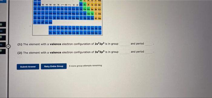 1 The Element With A Valence Electron Configuration Of 2s22p2 Is In Group And Period 2 The Element With A Valence El 1