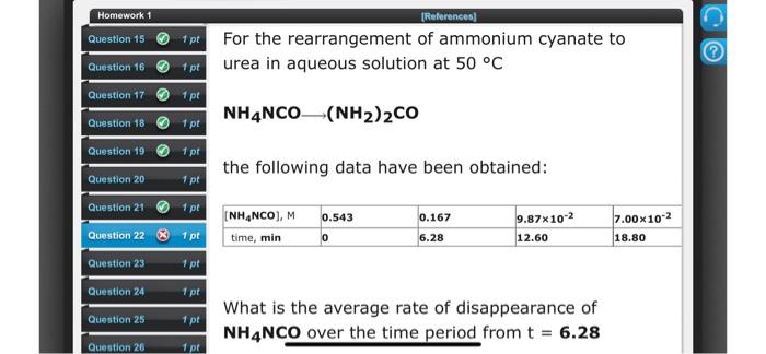 For The Rearrangement Of Ammonium Cyanate To Urea In Aqueous Solution At 50 C Nh4 Nco Nh2 2 Co The Following Data Have 1