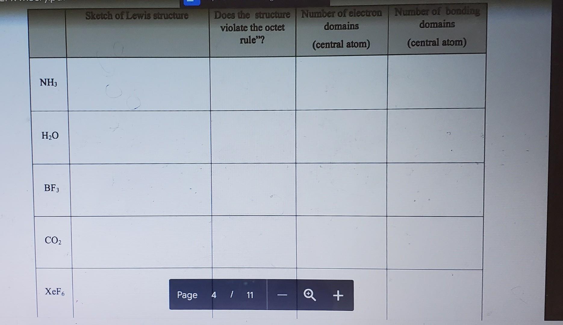 Table 1 Drawing Lewis Structures And Determining Electron Bonding Domains Begin Tabular L Hline Number Of Boa 2