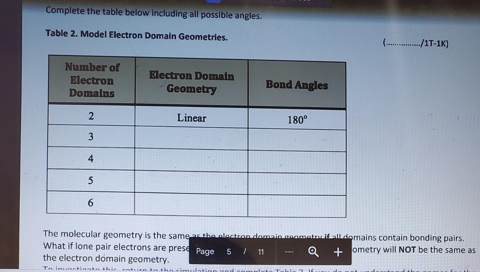 Table 1 Drawing Lewis Structures And Determining Electron Bonding Domains Begin Tabular L Hline Number Of Boa 3