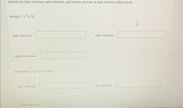 Identify The Inner Electrons Outer Electrons And Valence Electrons In Each Clectron Configurations Nitrogen 1s22s22p 1