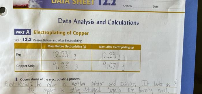 Post Lab Questions 1 In What Way Did The Mass Of The Key And The Copper Strip Change Explain How This Happened Using Yo 2