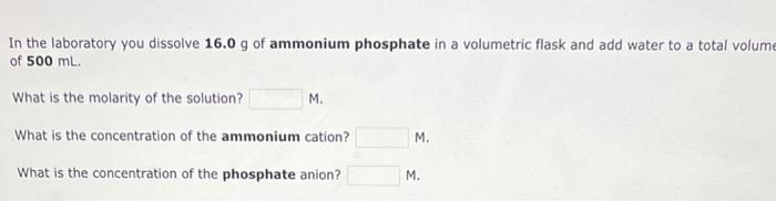 Of 500 Ml What Is The Molarity Of The Solution M What Is The Concentration Of The Ammonium Cation M What Is The Con 1