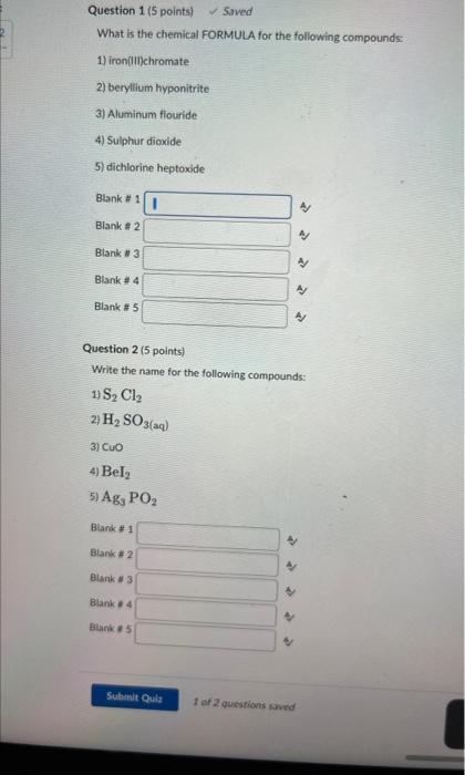 What Is The Chemical Formula For The Following Compounds 1 Iron Iii Chromate 2 Beryllum Hyponitrite 3 Aluminum Flouri 1