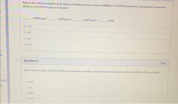 Balance The Chemical Equation Given Below And Determine The Number Of Millaliters Of 0 0700m Phosphoric Acid Required T 1