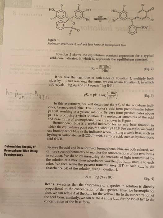 Figure 1 Molecular Strictiares Of Acid And Base Forms Of Bromophenot Mier Equation 2 Shows The Equilibrium Constant Ex 1
