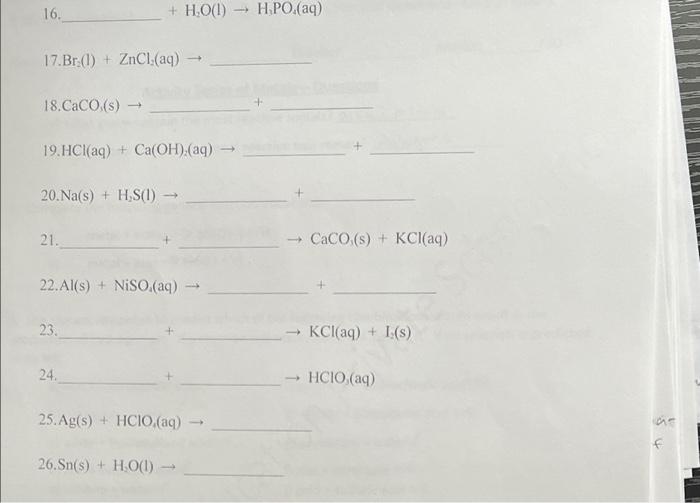 Fill In The Products Or Reactants For The Following Reactions And Balance It 1 Al S 1 S Ali 5 2 H2 G So 2