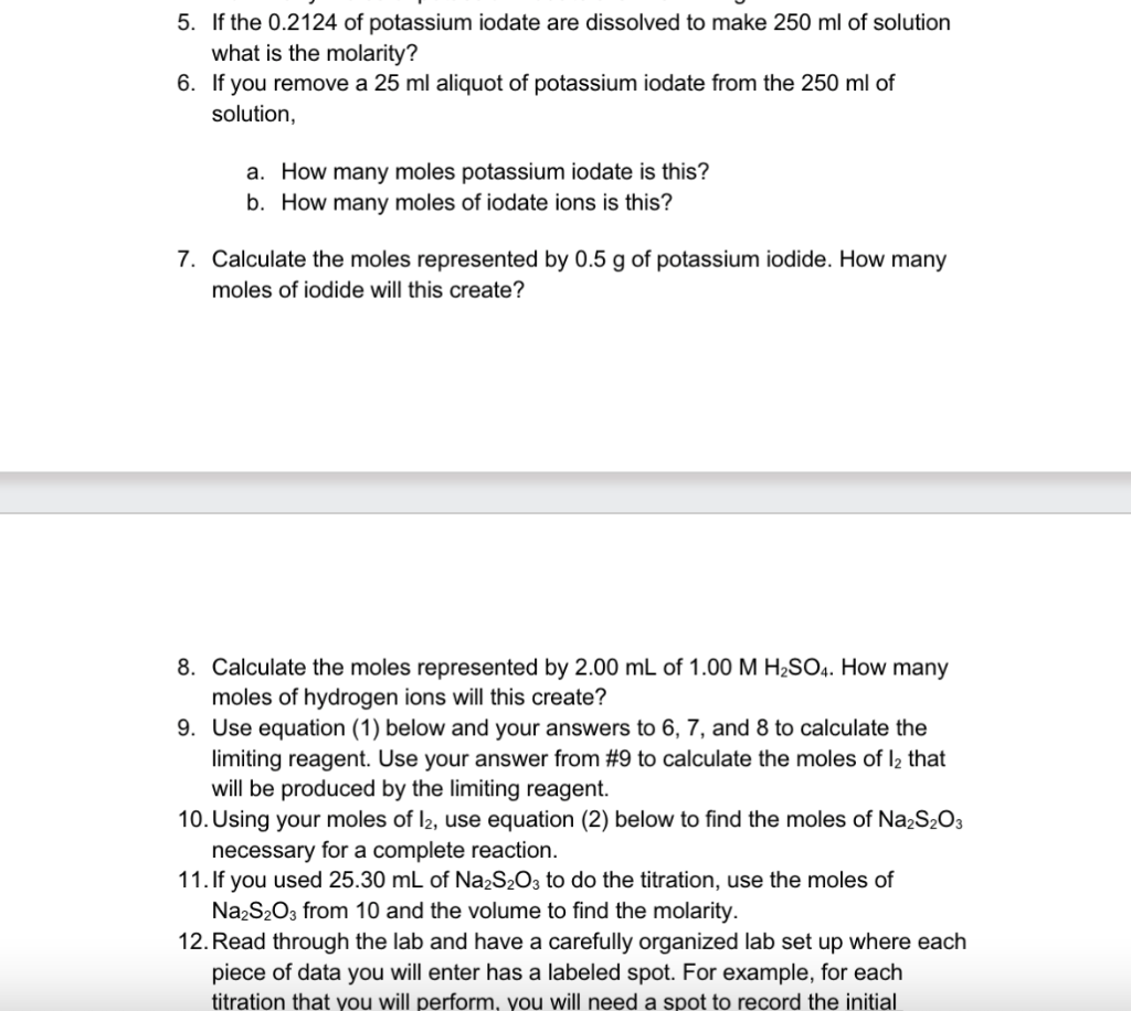 5 If The 0 2124 Of Potassium Iodate Are Dissolved To Make 250ml Of Solution What Is The Molarity 6 If You Remove A 25 1