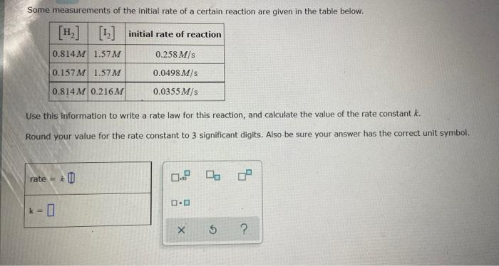 Some Measurements Of The Initial Rate Of A Certain Reaction Are Given In The Table Below Use This Information To Write 1