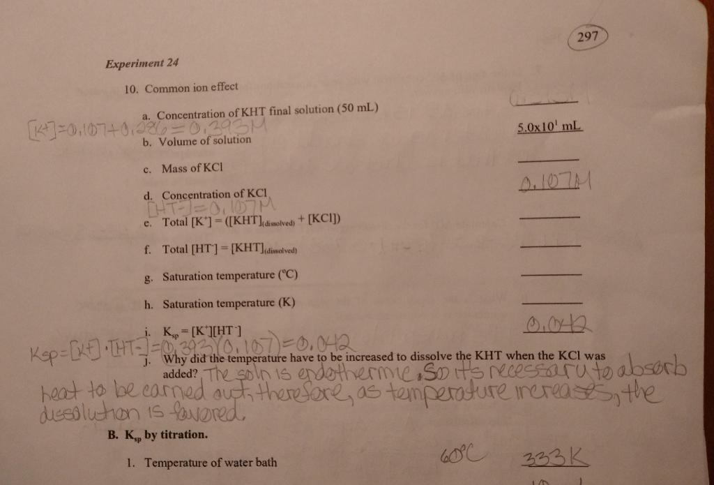 B Ksp By Titration 1 Temperature Of Water Bath 1