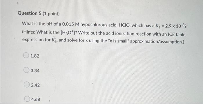 Assume All Quiz Questions Are For 25 C What Is The Hydroxide Ion Concentration For A Solution With H3 O 0 0035m H 5