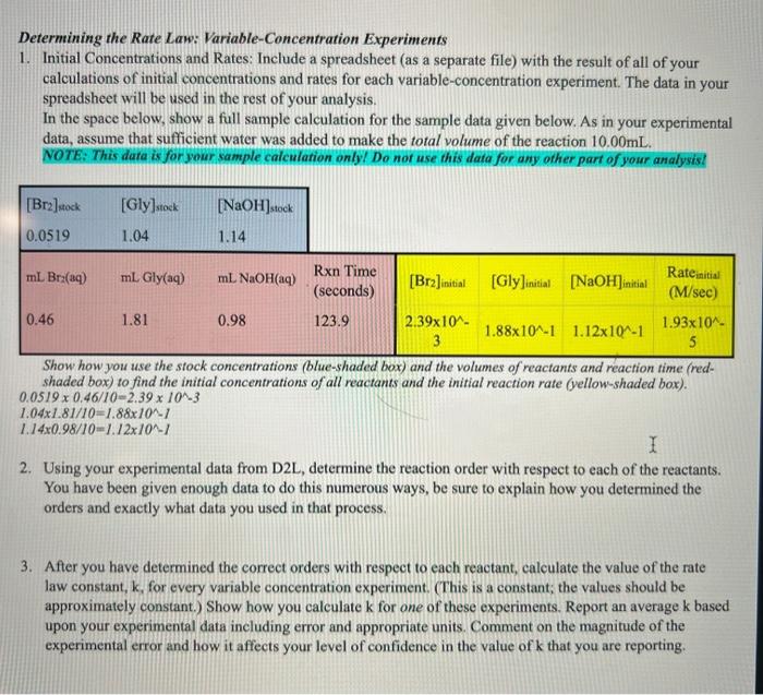 Determining The Rate Law Variable Concentration Experiments 1 Initial Concentrations And Rates Include A Spreadsheet 1