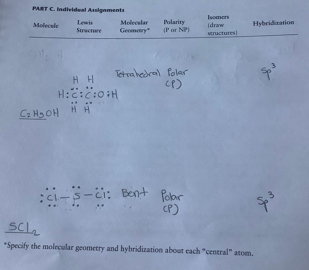 Can Someone Please Help Me Identify The Isomers Polarity And Hybridization For These Molecules Please Confirm If I Dr 1