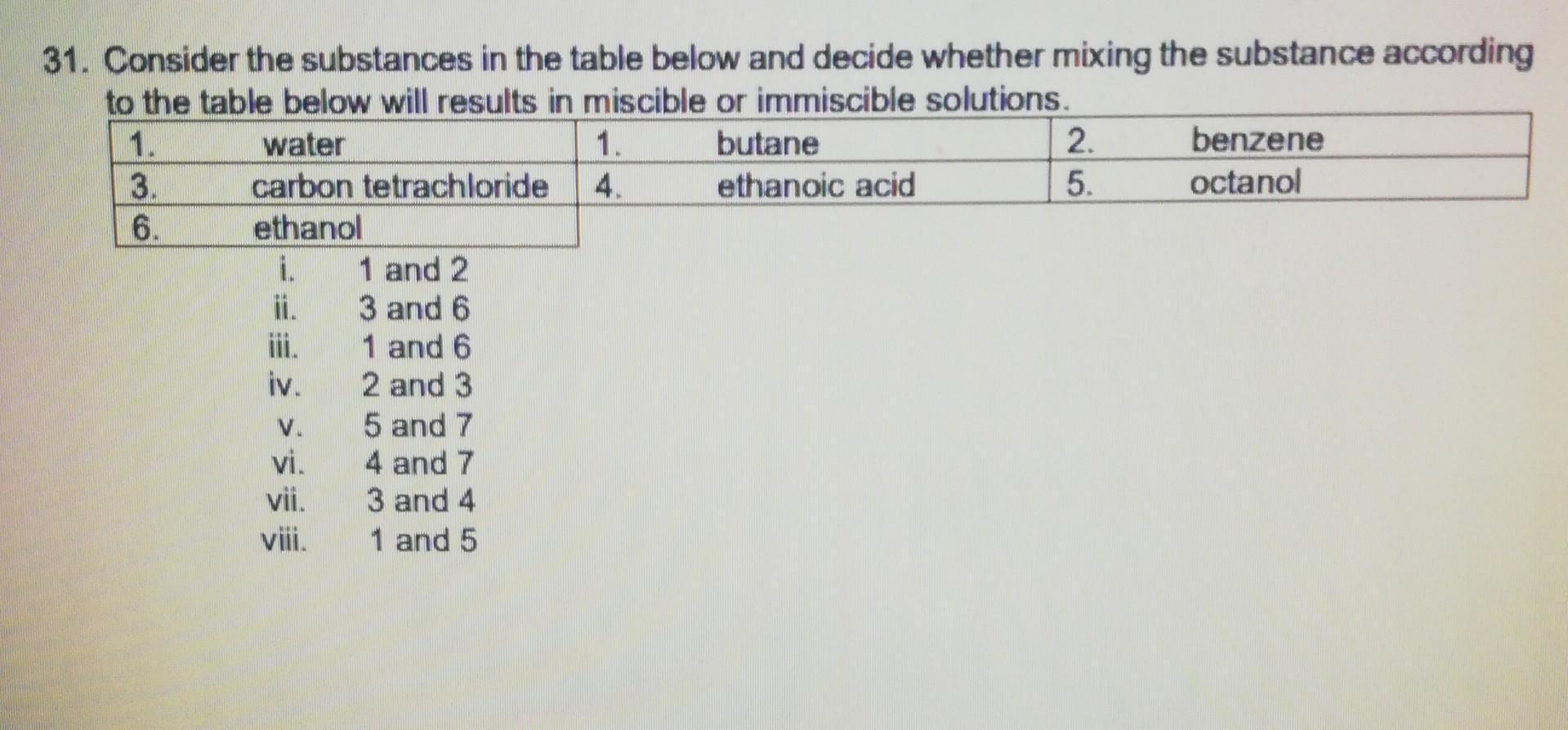 31 Consider The Substances In The Table Below And Decide Whether Mixing The Substance According To The Table Below Will 1