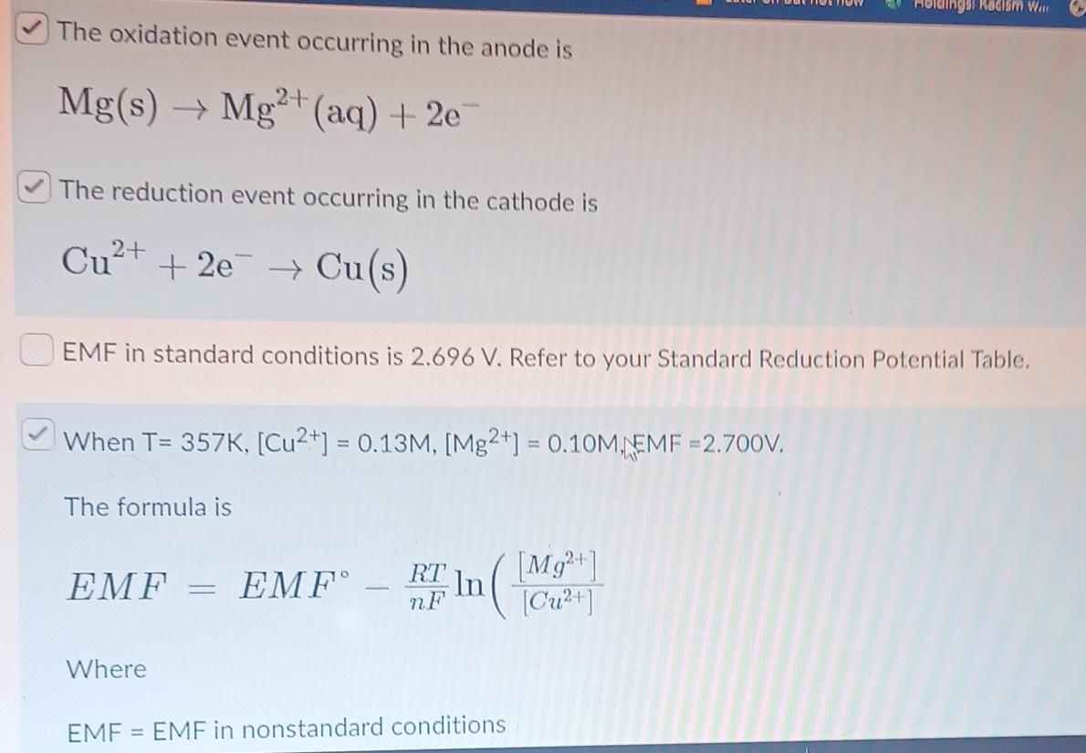 Select All That True Of The Voltaic Cell Shown C2t Aq Mg 5 Cu 5 Mg2 Aq The Oxidation Event Occurring In The Anode 2