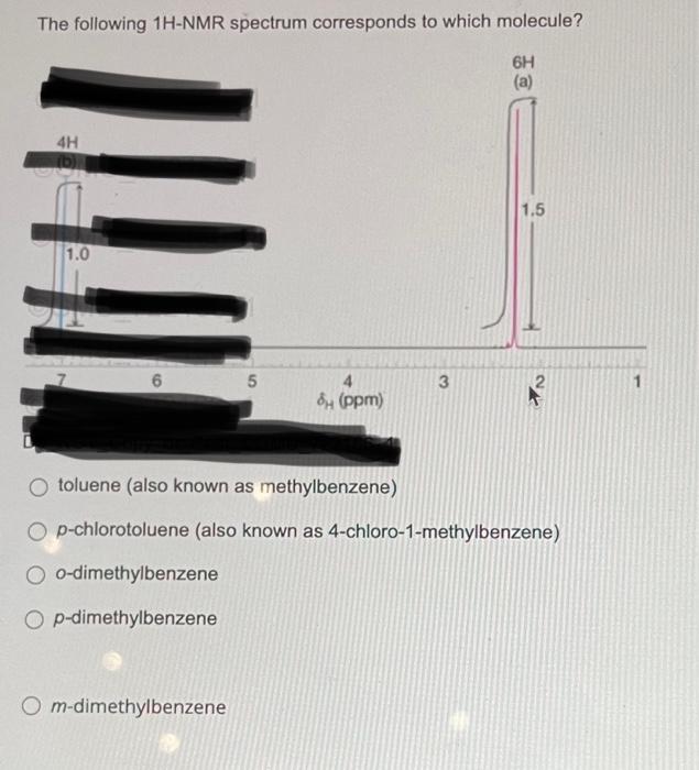 The Following 1h Nmr Spectrum Corresponds To Which Molecule Toluene Also Known As Methylbenzene P Chlorotoluene Also 1