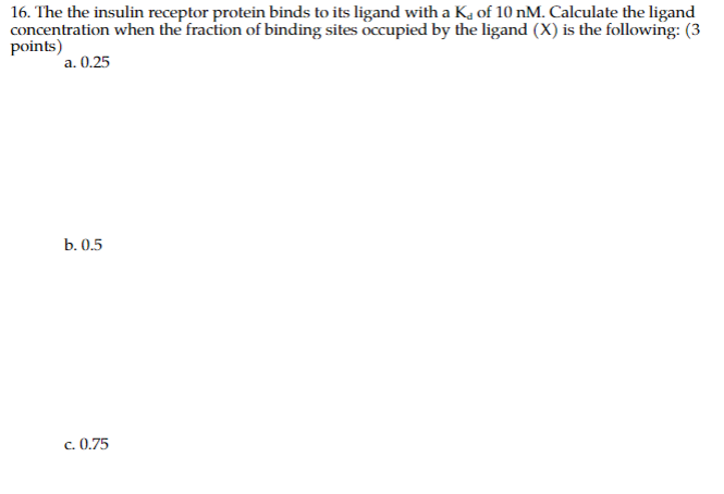 16 The The Insulin Receptor Protein Binds To Its Ligand With A Kd Of 10nm Calculate The Ligand Concentration When The 1