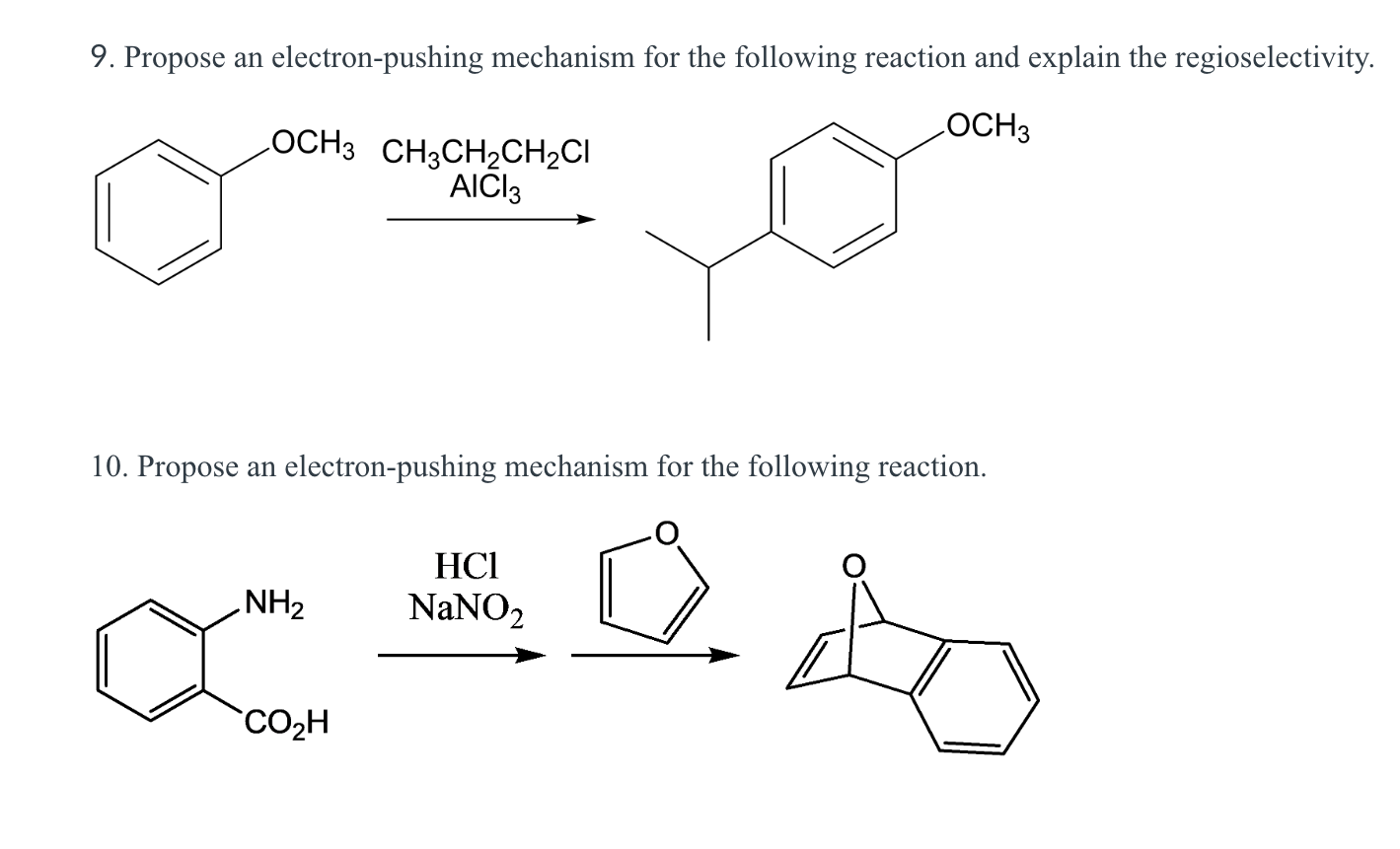 9 Propose An Electron Pushing Mechanism For The Following Reaction And Explain The Regioselectivity 10 Propose An Ele 1