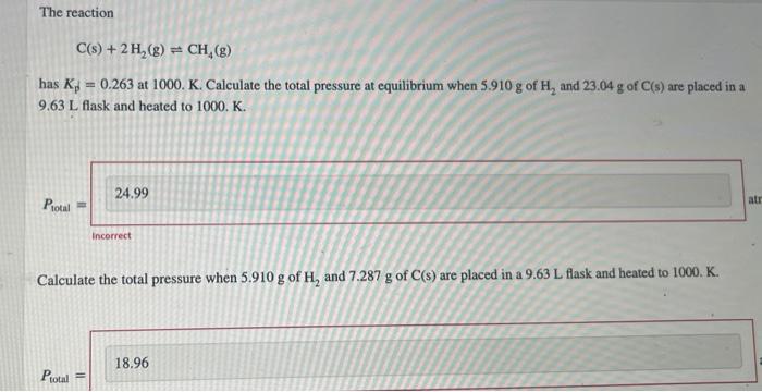 The Reaction C S 2h2 G Ch4 G Has Kp 0 263 At 1000 K Calculate The Total Pressure At Equilibrium When 5 910 G 1