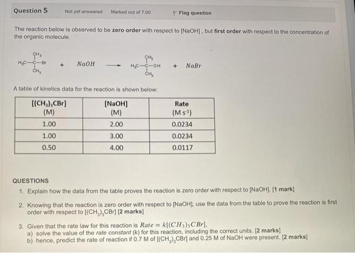 The Reaction Below Is Observed To Be Zero Order With Respect To Naoh But First Order With Respect To The Concentratio 2