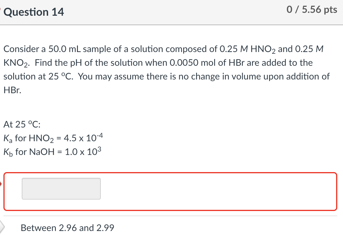 Consider A 50 0 Ml Sample Of A Solution Composed Of 0 25mhno2 And 0 25m Kno2 Find The Ph Of The Solution When 0 0050 1