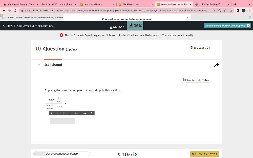Applying The Rules For Complex Fractions Simplify This Fraction Mol Katm1 L K Atm Molg 1