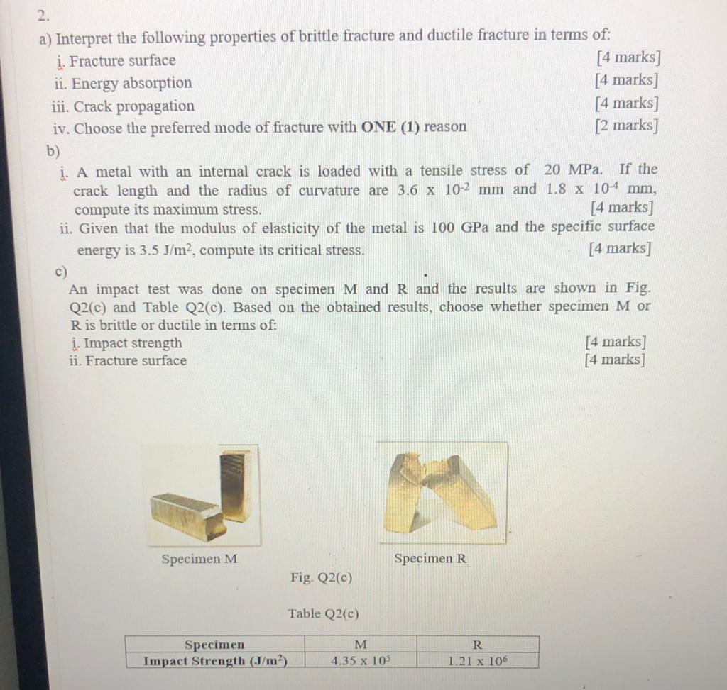 A Interpret The Following Properties Of Brittle Fracture And Ductile Fracture In Terms Of I Fracture Surface 4 Marks 1