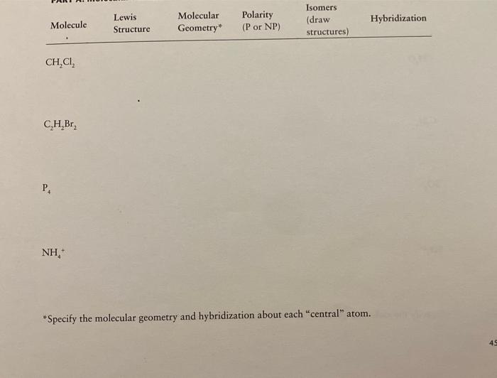 C2 H2 Br2 P4 Nh4 Specify The Molecular Geometry And Hybridization About Each Central Atom Hcl C2 H2 Ch4 O C2 H4 1