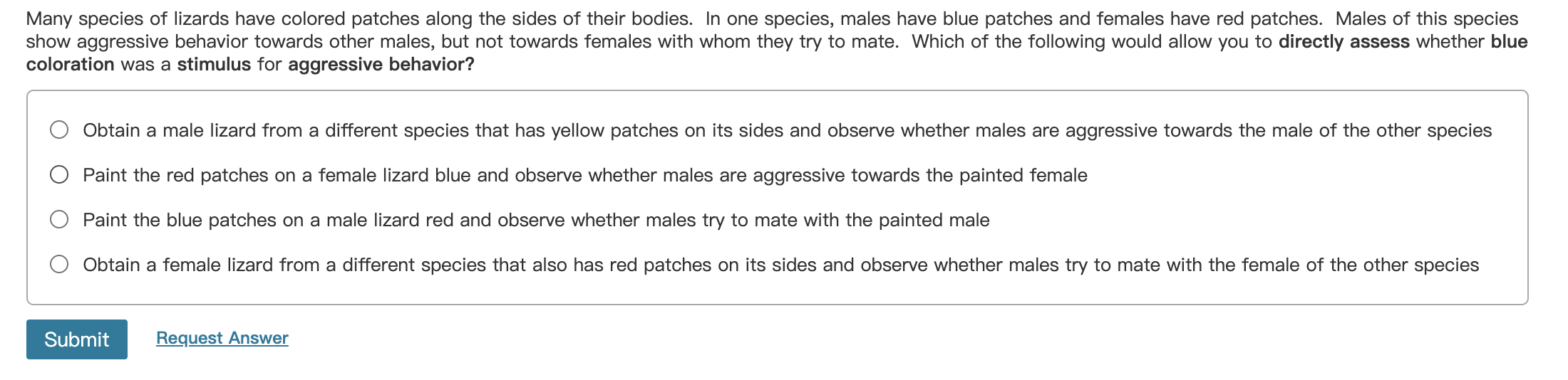 Many Species Of Lizards Have Colored Patches Along The Sides Of Their Bodies In One Species Males Have Blue Patches An 1