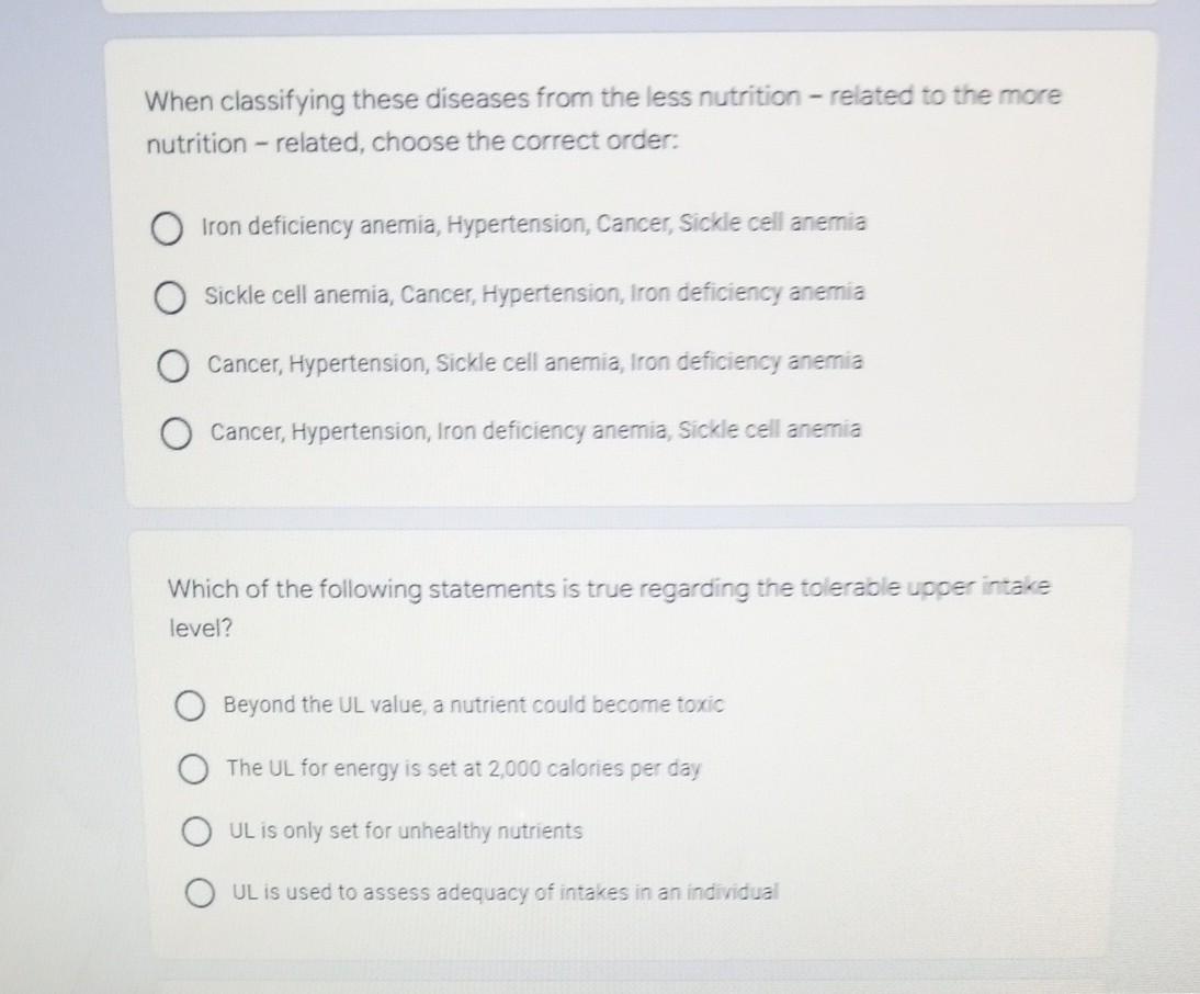 When Classifying These Diseases From The Less Nutrition Related To The More Nutrition Related Choose The Correct Or 1