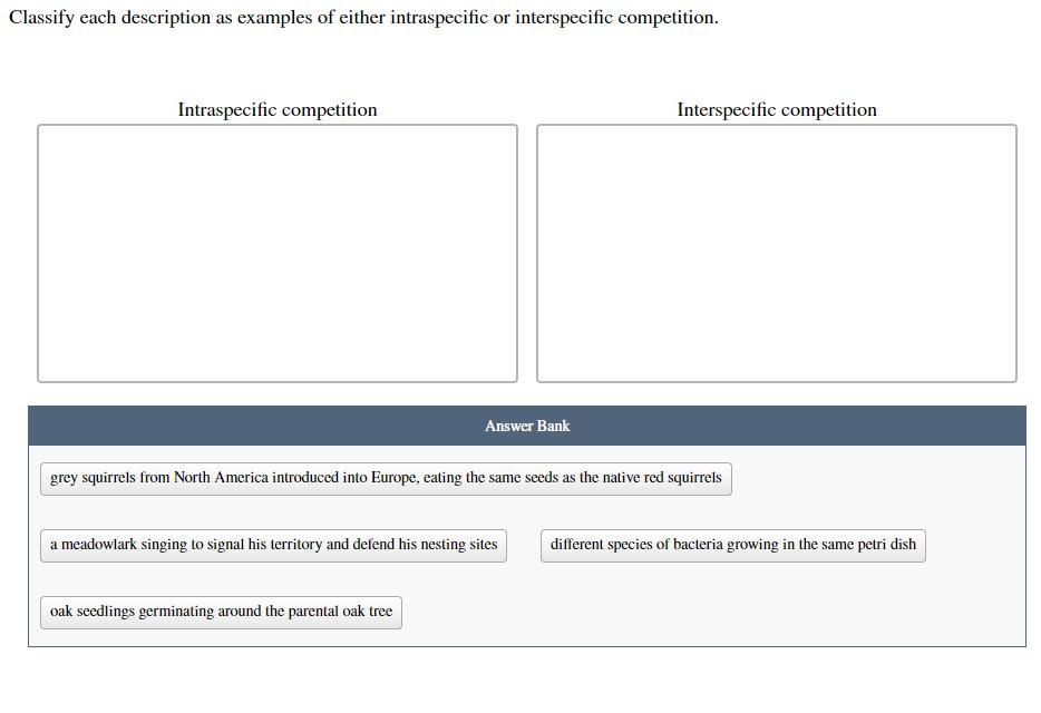 Classify Each Description As Examples Of Either Intraspecific Or Interspecific Competition 1