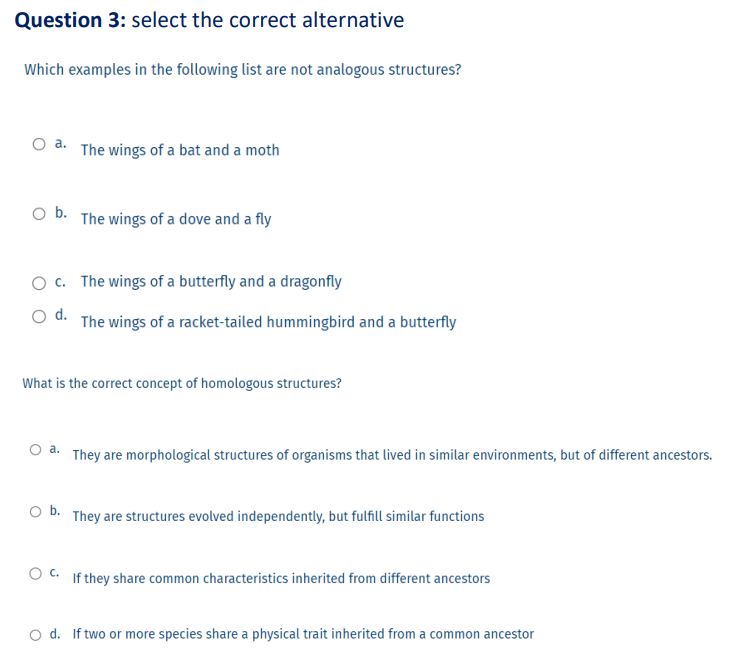 Which Examples In The Following List Are Not Analogous Structures A The Wings Of A Bat And A Moth B The Wings Of A Do 1