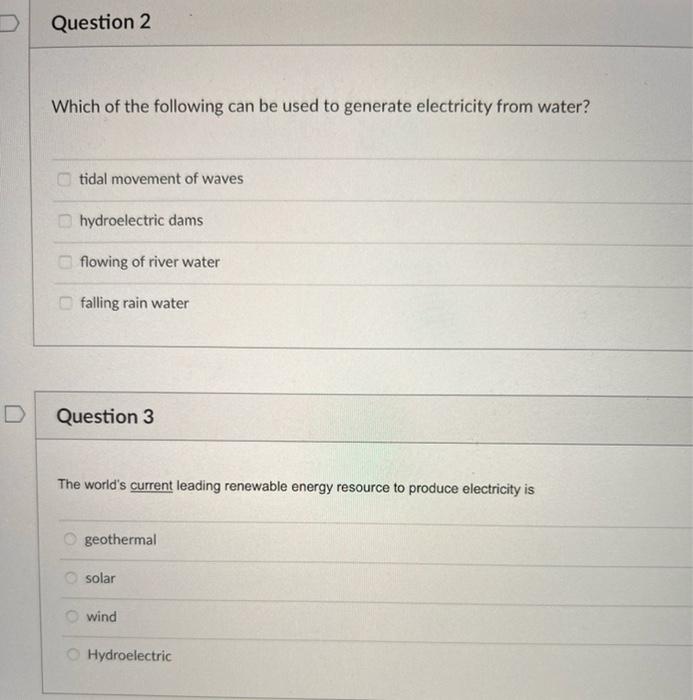 Which Of The Following Can Be Used To Generate Electricity From Water Tidal Movement Of Waves Hydroelectric Dams Flowin 1