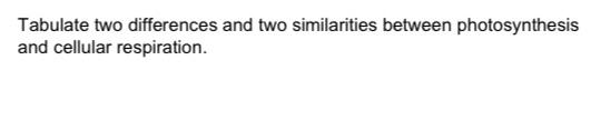 Tabulate Two Differences And Two Similarities Between Photosynthesis And Cellular Respiration 1