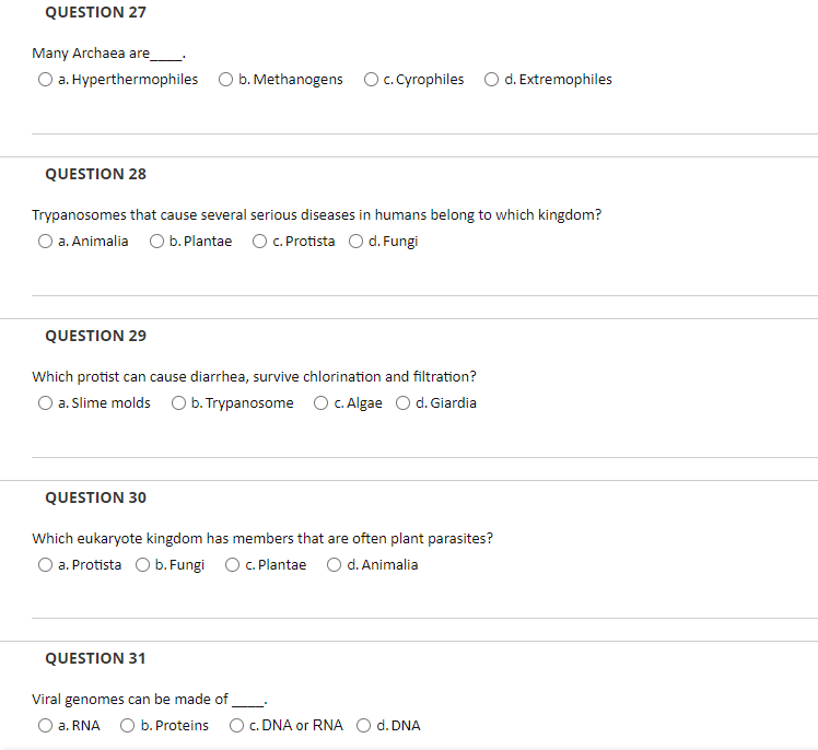 Many Archaea Are A Hyperthermophiles B Methanogens C Cyrophiles D Extremophiles Question 28 Trypanosomes That Cause 1
