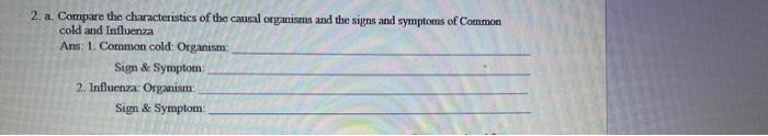 2 A Compare The Characteristics Of The Causal Organisms And The Signs And Symptoms Of Common Cold And Influenza Ans 1 1