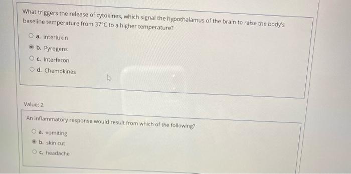 What Triggers The Release Of Cytokines Which Signal The Hypothalamus Of The Brain To Raise The Body S Baseline Temperat 1