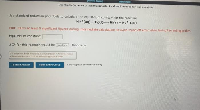 Logical Places Use The References To Access Important Values It Needed For This Question Use Standard Reduction Potenti 1