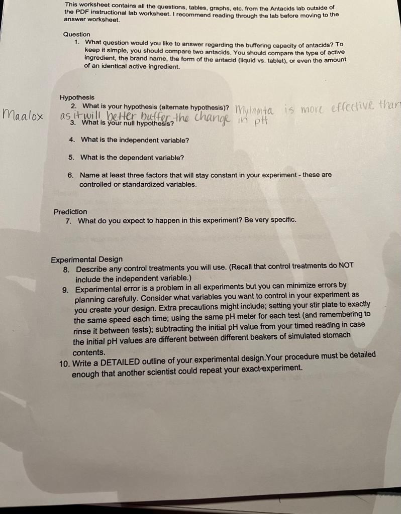 Can You Please Help Me With This Worksheet My Hypothesis Is On The Paper 1
