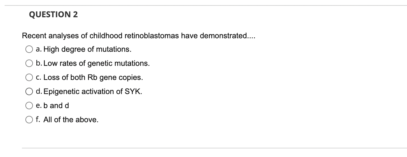 Recent Analyses Of Childhood Retinoblastomas Have Demonstrated A High Degree Of Mutations B Low Rates Of Genetic 1