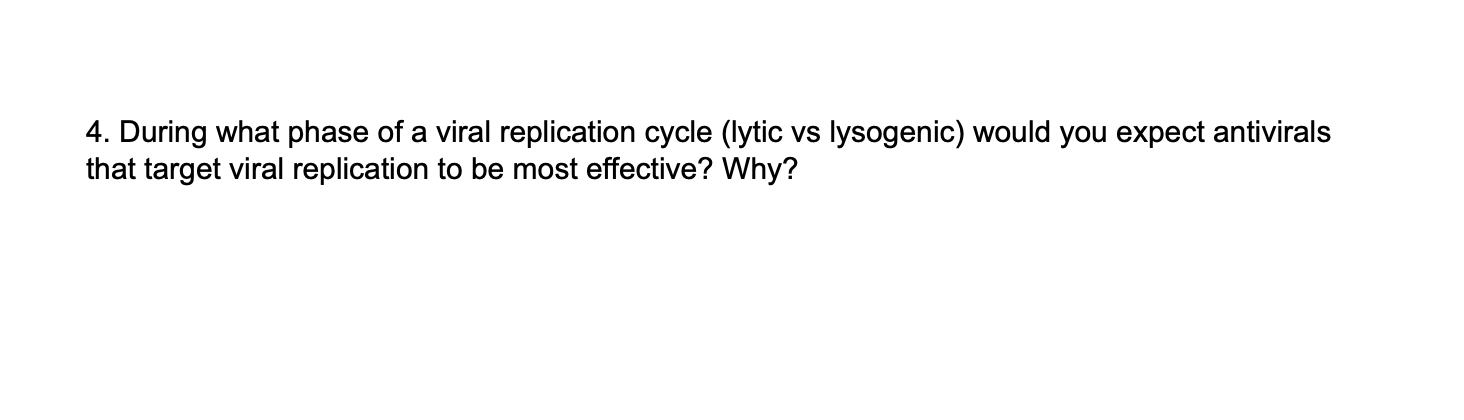 4 During What Phase Of A Viral Replication Cycle Iytic Vs Lysogenic Would You Expect Antivirals That Target Viral Rep 1