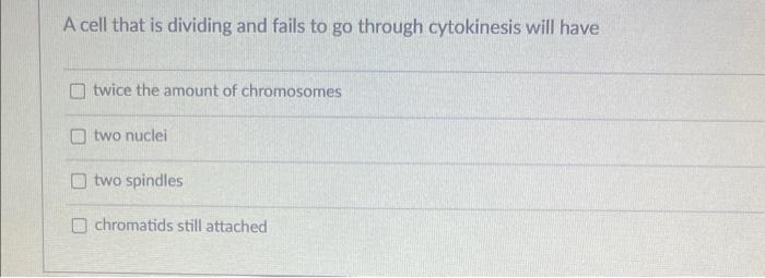 A Cell That Is Dividing And Fails To Go Through Cytokinesis Will Have Twice The Amount Of Chromosomes Two Nuclei Two Spi 1