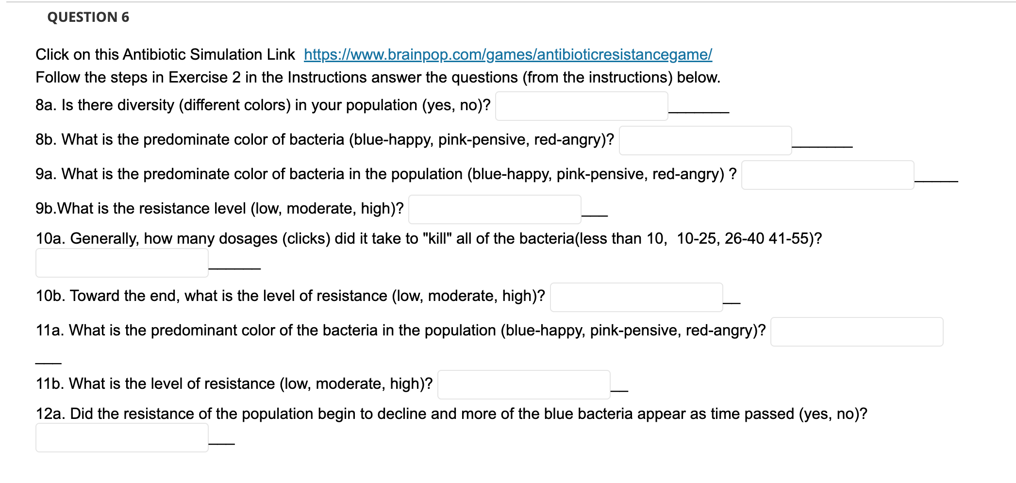 Click On This Antibiotic Simulation Link Https Www Brainpop Com Games Antibioticresistancegame Follow The Steps In Ex 1