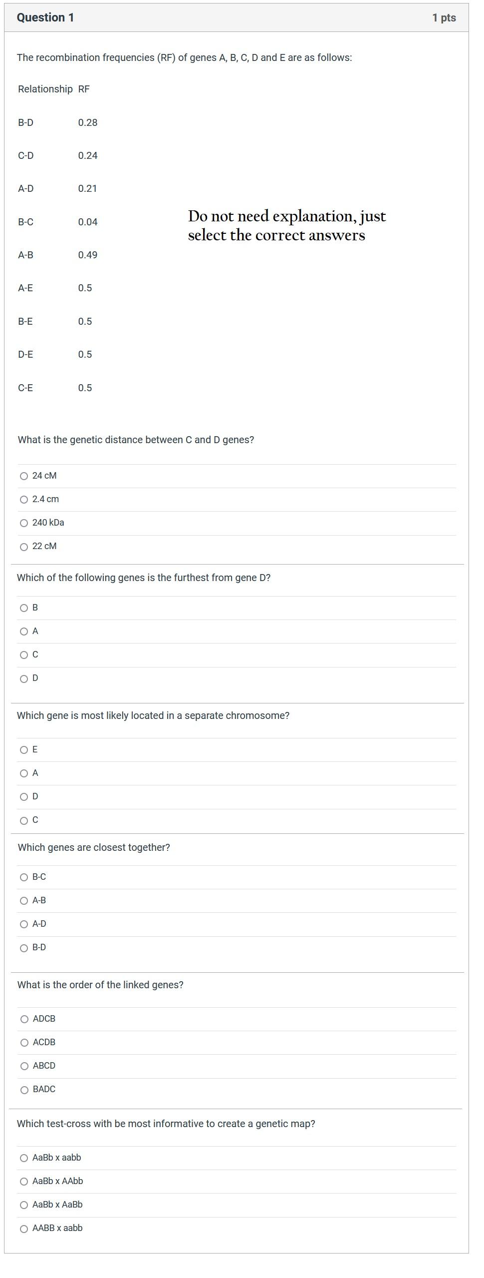 What Is The Genetic Distance Between C And D Genes 24cm2 4 Cm240kda22cm Which Of The Following Genes Is The Furthest 1