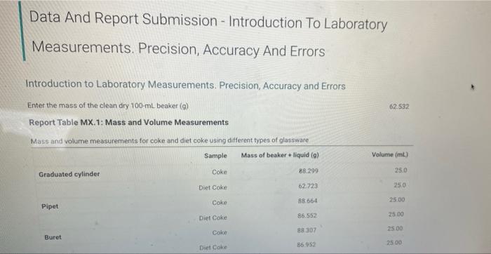 Data And Report Submission Introduction To Laboratory Measurements Precision Accuracy And Errors Introduction To Lab 1