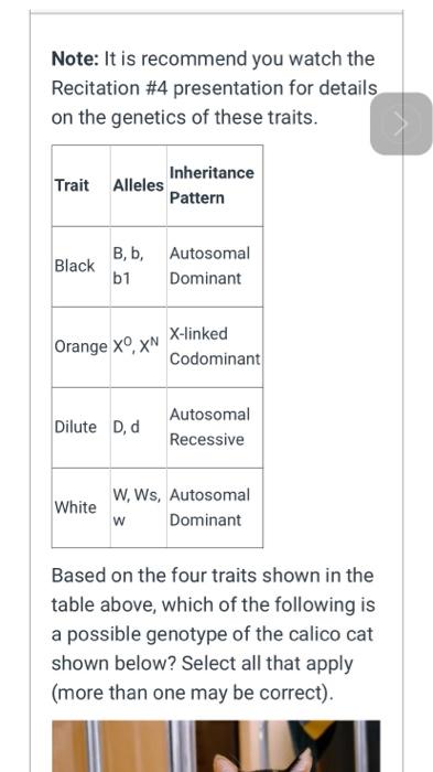 Note It Is Recommend You Watch The Recitation 4 Presentation For Details On The Genetics Of These Traits Based On The 1
