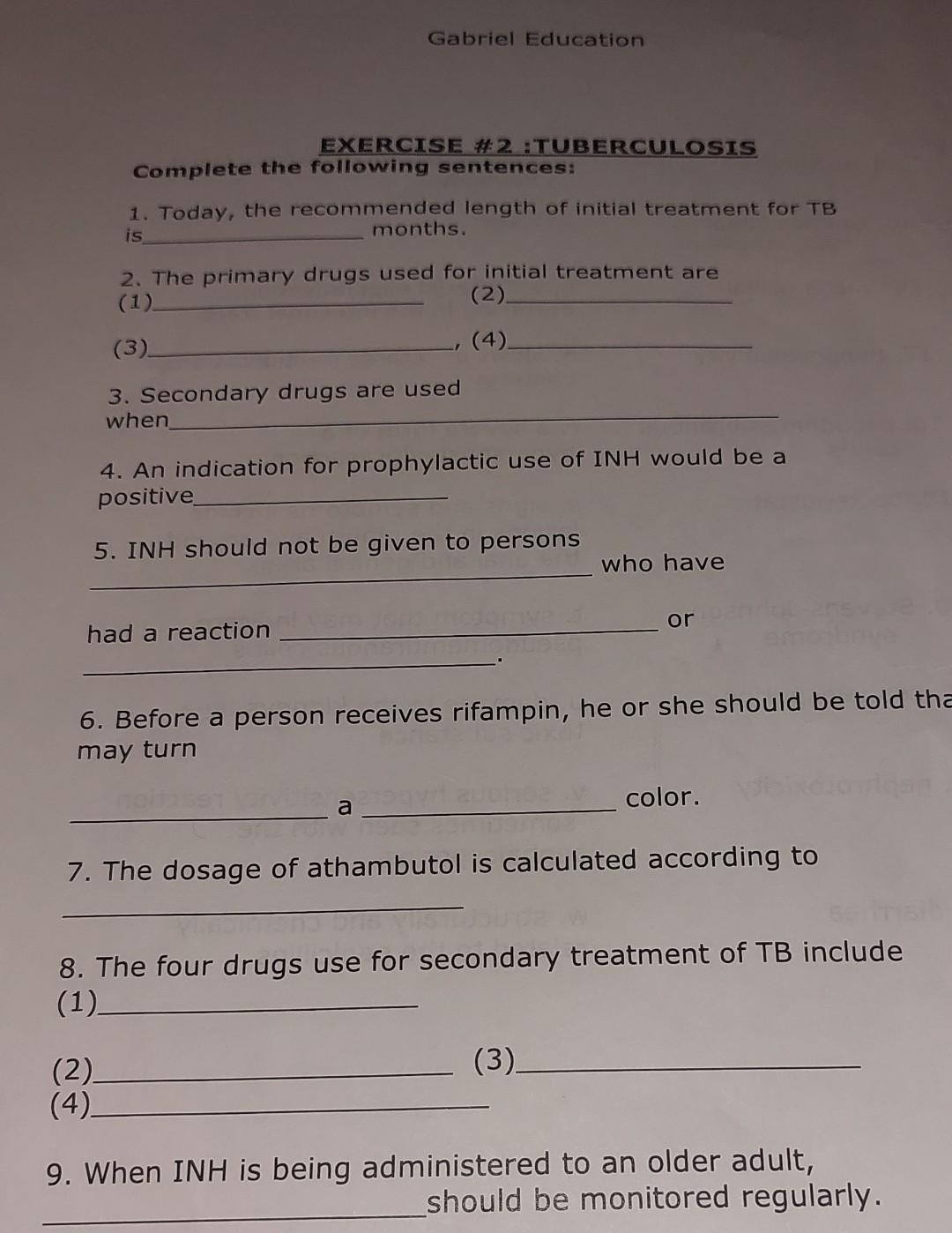 1 Today The Recommended Length Of Initial Treatment For Tb Is Months 2 The Primary Drugs Used For Initial Treatment 1